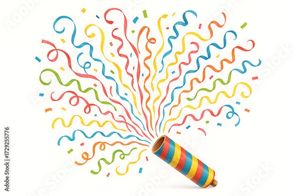 Fototapeta Party streamer cannon exploding, on a white background