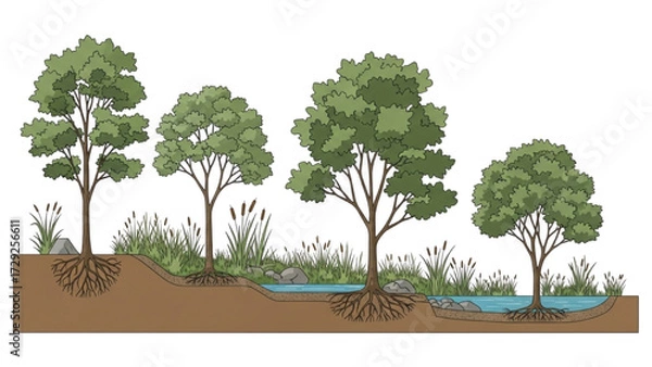 Fototapeta Minimal CAD Tree Line Vector – Side View Outline Set of Graphic Tree Elements for Architecture and Landscape Design AI EPS PNG JPEG