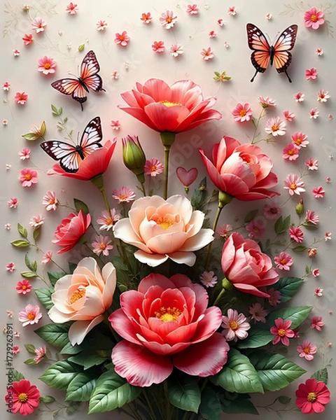 Obraz Bouquet of roses and butterflies 