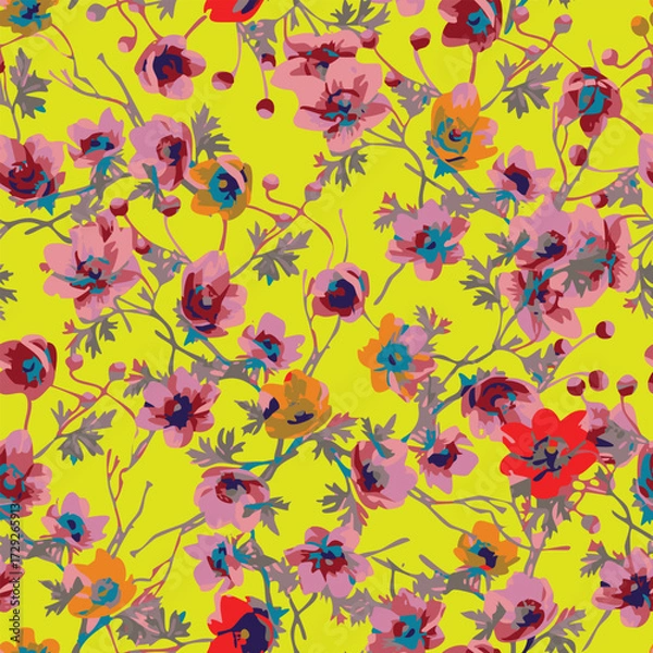Fototapeta a floral pattern with red, yellow and blue flowers