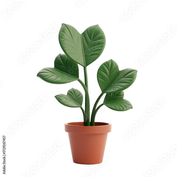 Fototapeta Decorative potted plant features lush, heart-shaped leaves in various sizes, flourishing from slender stems, housed in a terracotta-colored container against a contrasting, seamless black backdrop...