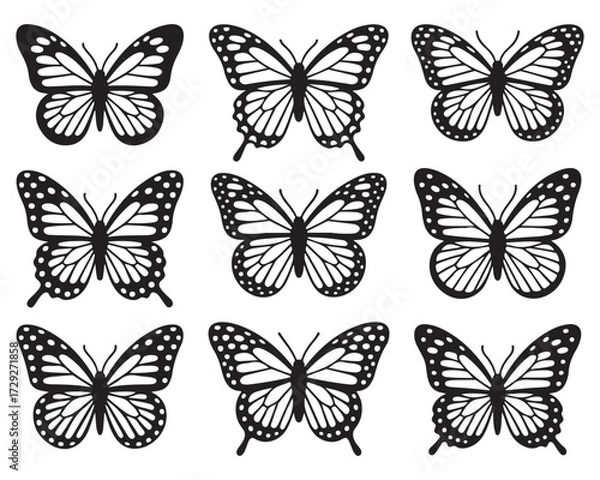 Fototapeta Butterfly Silhouette Vector Set | Black Insect Clipart | Decorative Wing Illustrations
