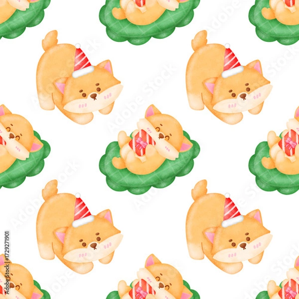 Fototapeta Cute seamless pattern with cute corgi dogs