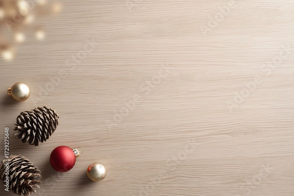 Fototapeta A minimalist Christmas background for product photography, viewed from a 30-degree top-down angle. 