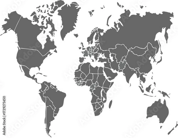 Fototapeta Gray world map continents countries vector