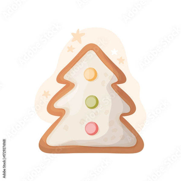 Fototapeta Christmas gingerbread tree cookie isolated on white background. Cute vector illustration, festive card design. Traditional baked cakes and crackers.