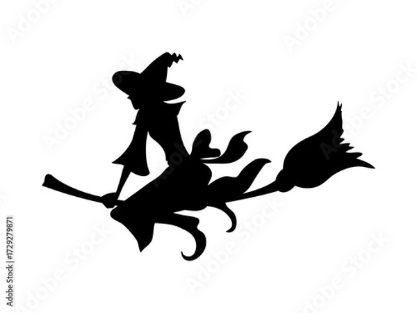 Obraz ハロウィンの飛ぶ魔女のシルエットイラスト
