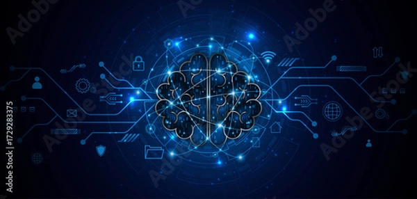 Fototapeta Circuit board of computer neural network or electronic artificial intelligence. Brain circuit technology. modern technology innovation concept background	