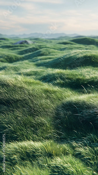 Fototapeta A vast, sprawling green lawn that extends to the horizon--lush and dense with grass blades of varying heights