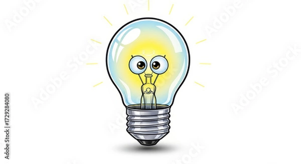 Fototapeta Bright Idea Light Bulb Character Glowing with Excitement and Inspiration