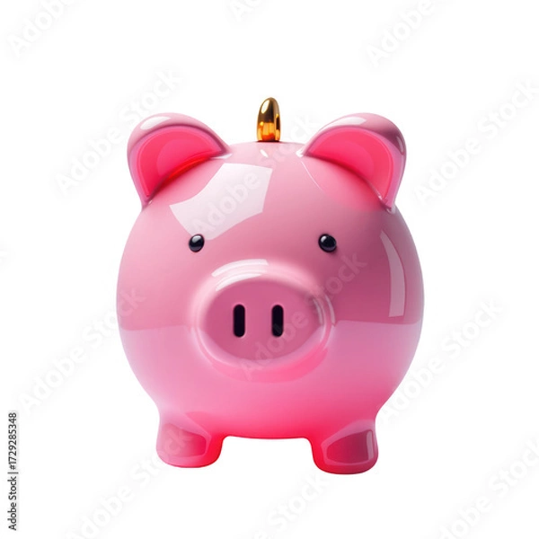 Fototapeta Detailed -style photograph of a shiny, three-dimensional piggy bank.