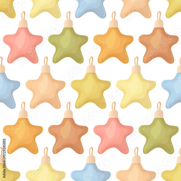 Fototapeta Christmas ornaments seamless pattern. Xmas bright stars on a white background. Festive vector illustration.