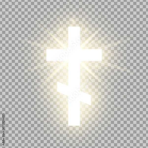 Fototapeta Shining gold Orthodox cross isolated on transparent background. Riligious symbol. Glowing Saint cross. Easter and Christmas sign. Vector illustration
