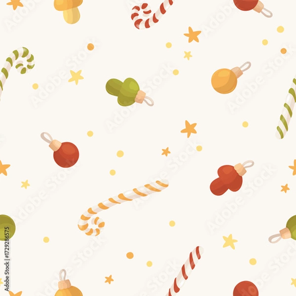 Fototapeta Christmas decorations seamless vector pattern. Delicate print in vintage style for New Year's wrapping paper, fabric, textile.