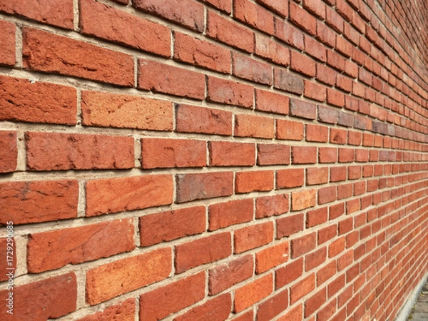 Obraz Red Brick Wall with Mortar in Horizontal Pattern and Rough Texture Ai-Generated