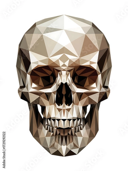 Obraz Geometric low poly golden skull sculpture with faceted surfaces isolated on transparent background