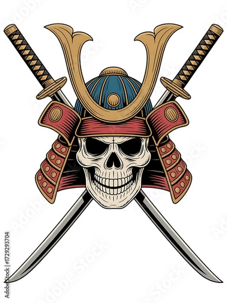 Obraz Intricate samurai skull emblem with crossed katana swords isolated on transparent background