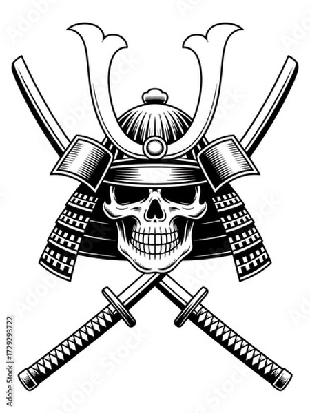 Obraz Intricate samurai skull helmet with crossed swords isolated on transparent background