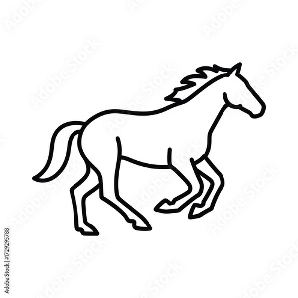 Fototapeta Running horse silhouette outline artistic line drawing simple animal icon clip art vector