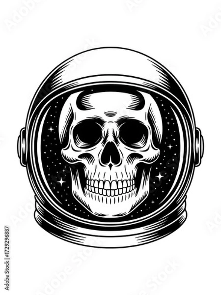 Obraz Spooky human skull inside vintage astronaut helmet with stars isolated on transparent background