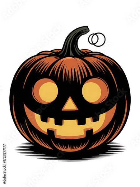 Obraz Spooky jack o lantern halloween pumpkin carving with glowing orange eyes isolated on transparent background