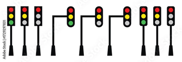 Fototapeta Traffic Light vector icon, Set of Red Yellow green Traffic signal symbol, Traffic light illustration.
