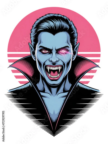 Obraz Vampire portrait with glowing eyes and fangs isolated on transparent background