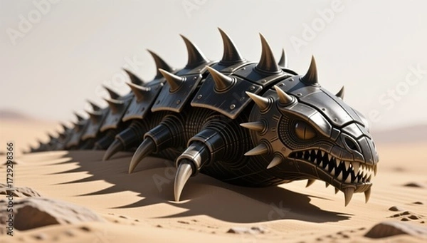 Obraz Mechanical creature emerges from desert sands futuristic art installation