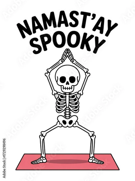 Obraz Whimsical skeleton performing a yoga pose on a pink mat isolated on transparent background