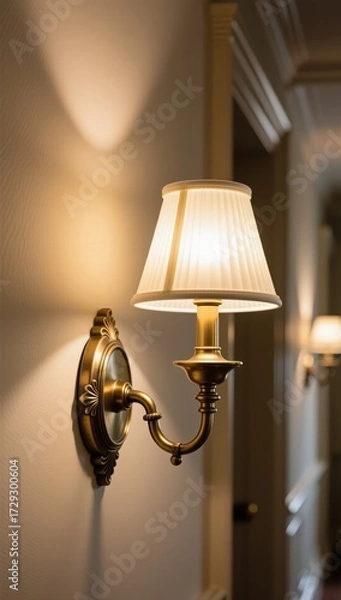 Obraz Elegant wall lamp light fixture interior room photograph warm atmosphere close-up view