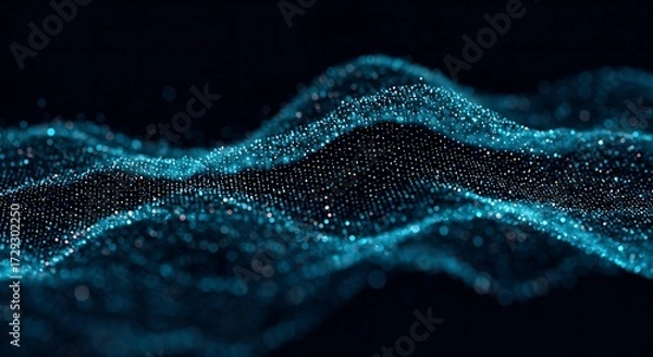 Obraz Abstract digital waveform blue particles flowing on black background