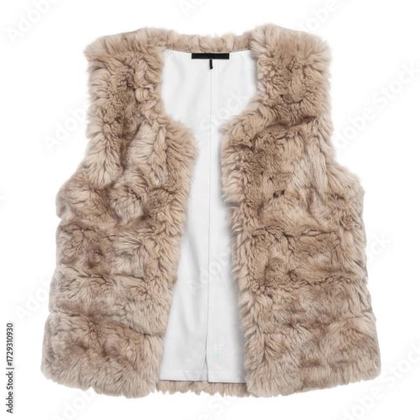 Obraz The luxurious vest showcases a fluffy exterior with a plush, textured design and natural color palette, creating a comfortable and cozy feeling, with a contrasting smooth white inner lining.