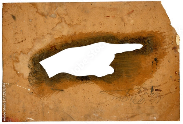 Fototapeta Alte Papierschablone Malerschablone mit zeigender Hand - nach vorwärts oder rechts