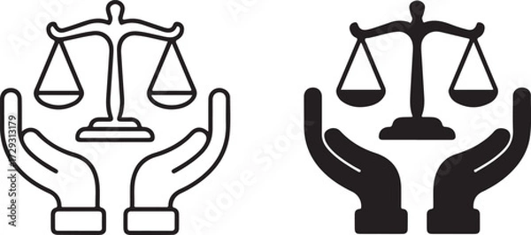 Obraz Two graphic icons of scales of justice held by cupped hands legal balance 1