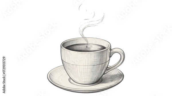 Fototapeta Warm cup of steaming coffee in sketch style, perfect for cozy cafe vibes, morning routines, or relaxing moments.