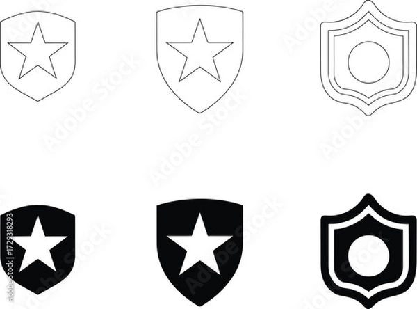 Fototapeta Shield icons with stars and circle in outline and filled design