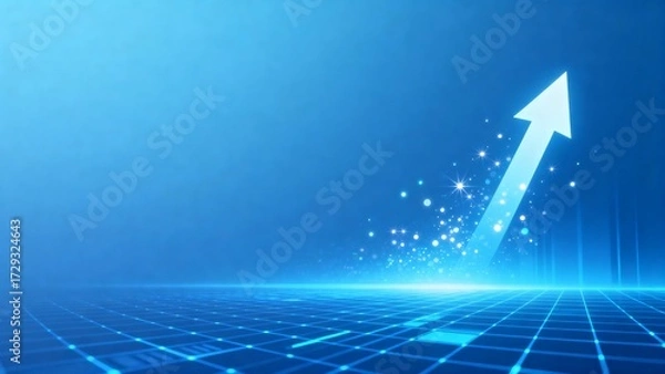 Fototapeta Blue background with upward arrow and grid