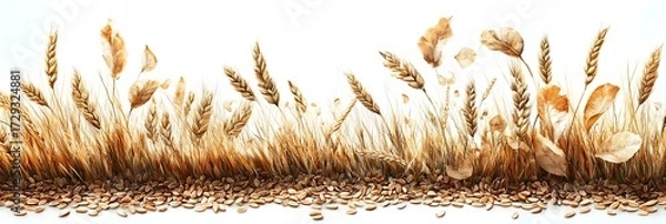 Fototapeta Golden Wheat Field: A close-up of golden wheat stalks swaying gently against a soft background, evokes a sense of peace, nature's harvest.