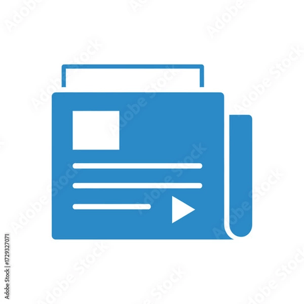 Fototapeta A blue icon representing a newspaper with a play button, suggesting news or media.