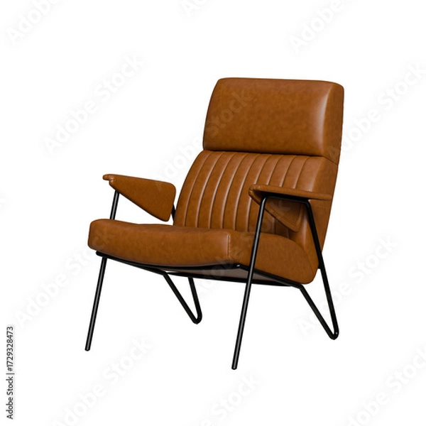 Obraz Brown elegant leather modern armchair isolated on transparent background