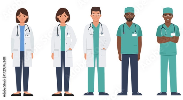 Fototapeta Diverse medical team stands ready to provide expert care, showcasing a commitment to health and wellness for all patients.