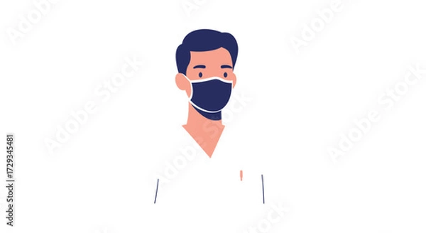 Fototapeta Confident man wearing dark blue face mask and white shirt, embracing modern health and safety protocols for public well-being