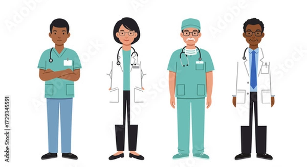 Fototapeta Diverse medical professionals standing together, a symbol of healthcare teamwork and compassionate care ready for your project