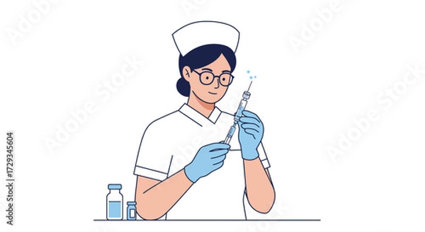 Fototapeta Caring nurse expertly prepares vaccine, offering hope and healing with precision and gentle touch