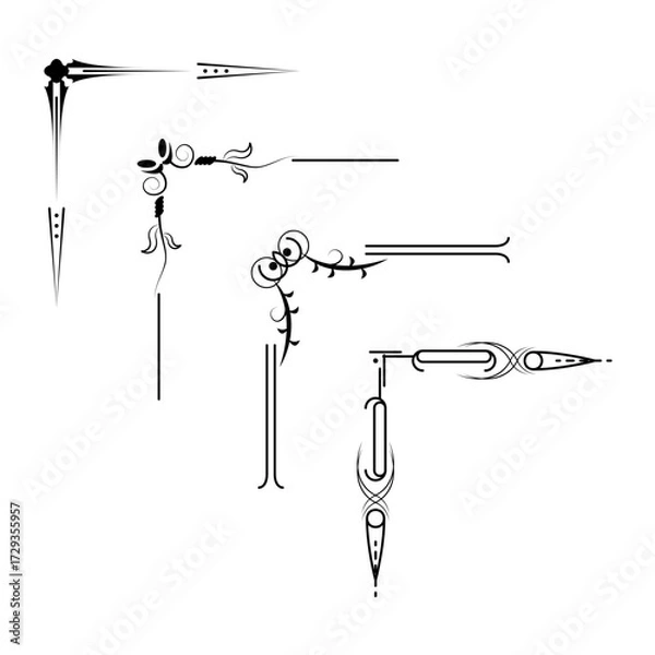 Obraz Set Hand Draw Of Corners Different Shapes Flower Decoration Vector Design Doodle Sketch Style For Wedding And Banner