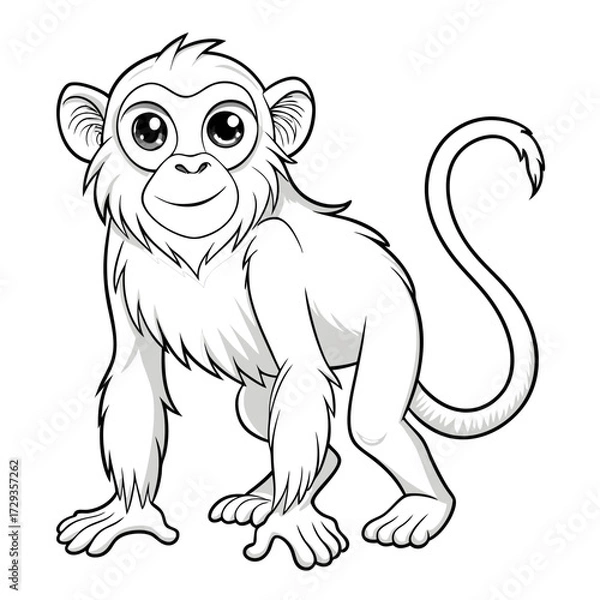 Obraz Cartoon monkey character illustration in grayscale vector format