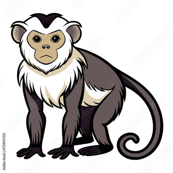 Obraz Cartoon monkey with a curious expression, sitting attentively