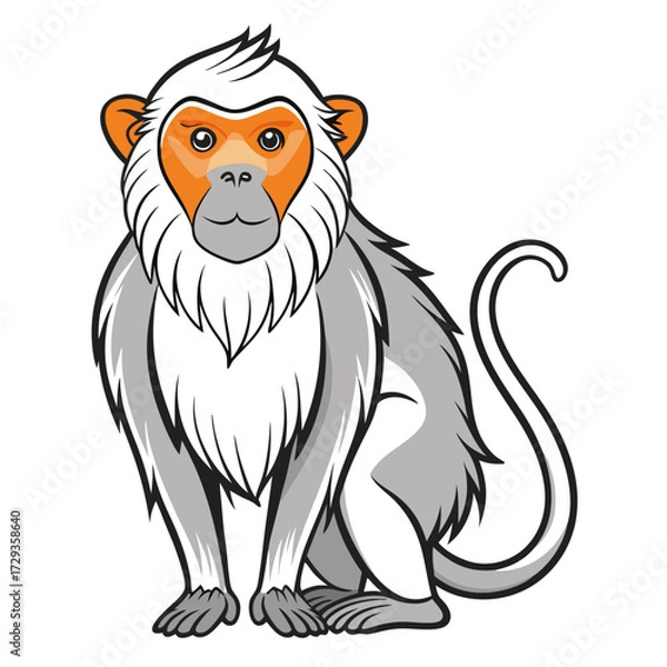 Fototapeta Cartoon Monkey Sitting Vector Illustration Against White Background