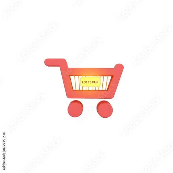 Obraz Illuminated shopping cart icon showcases an "add to cart" button, rendered with vibrant red and yellow colors on a stark black background, implying online commerce and digital purchasing for...
