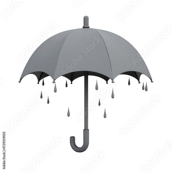 Obraz Detailed illustration presents a gray umbrella with rain drops suspended beneath, offering a sense of protection and showcasing a monochromatic color scheme against a stark black background,...